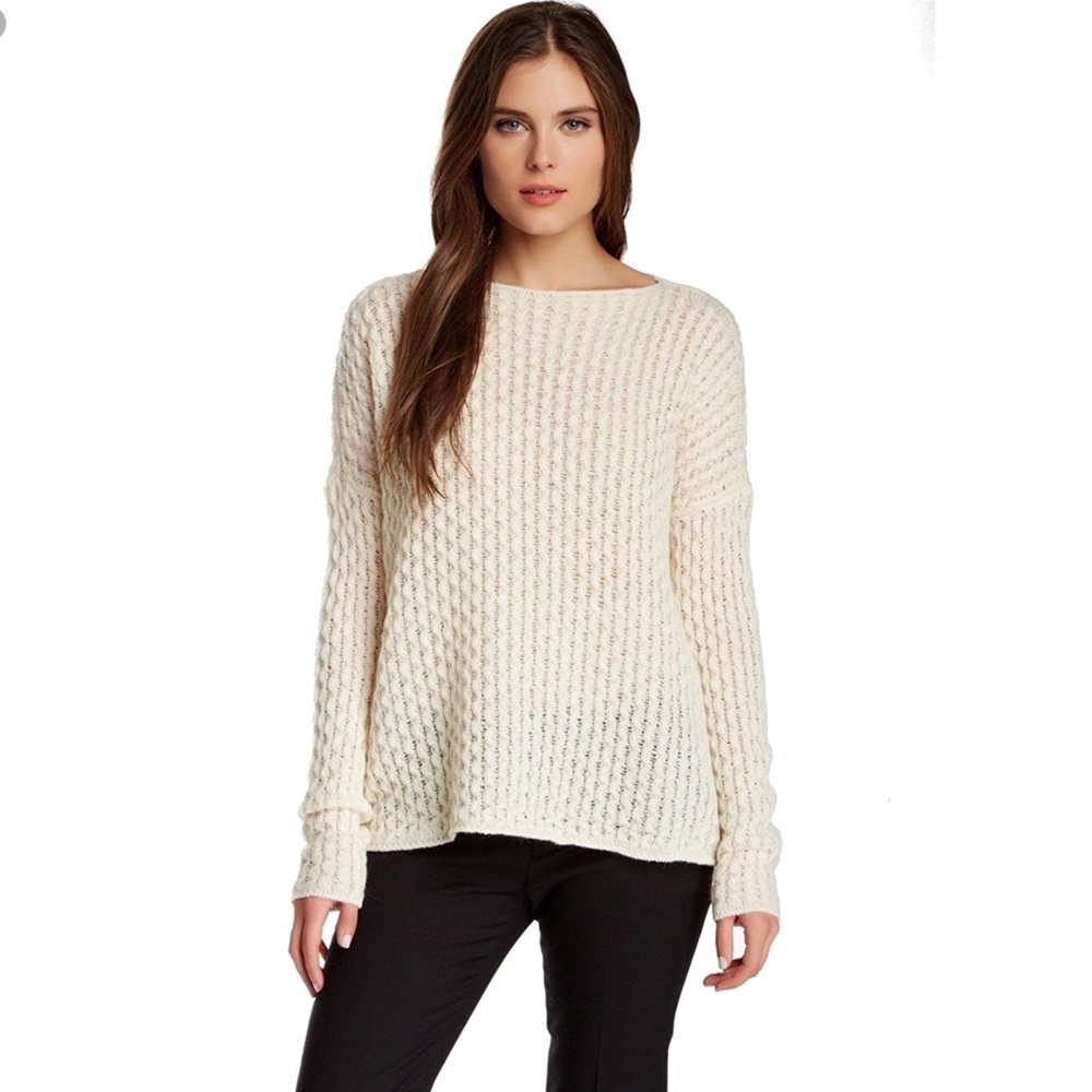 Vince Ivory Mini-Cable Merino Wool Blend Sweater